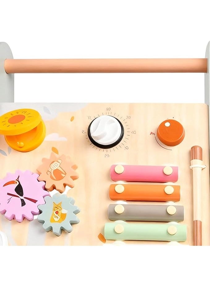 Wooden Baby Push Walker with Adjustable Handle and Smooth Wheels – Educational Walking Toy - Image 5